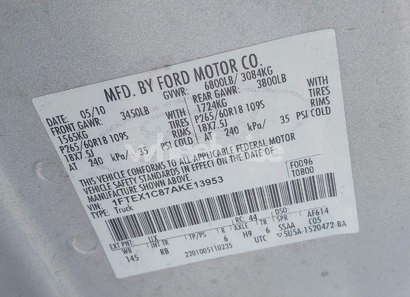 Photo 9 of 2010 Ford F-150 FX2 SPORT/STX/XL/XLT (VIN 1FTEX1C87AKE13953)