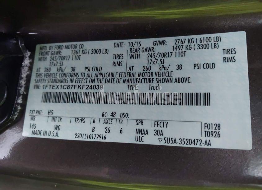 Photo 9 of 2015 Ford F-150 XL (VIN 1FTEX1C87FKF24039)