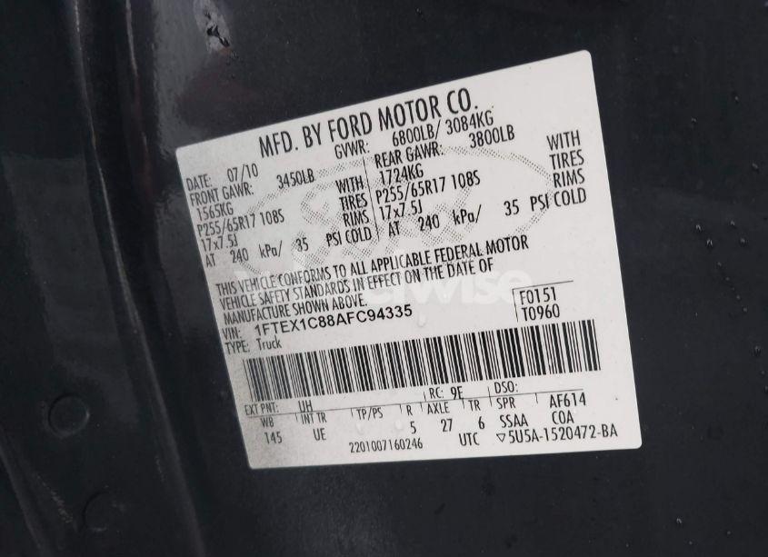 Photo 9 of 2010 Ford F-150 FX2 SPORT/STX/XL/XLT (VIN 1FTEX1C88AFC94335)