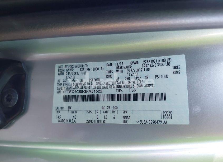 Photo 9 of 2016 Ford F-150 XL (VIN 1FTEX1C88GFA51522)