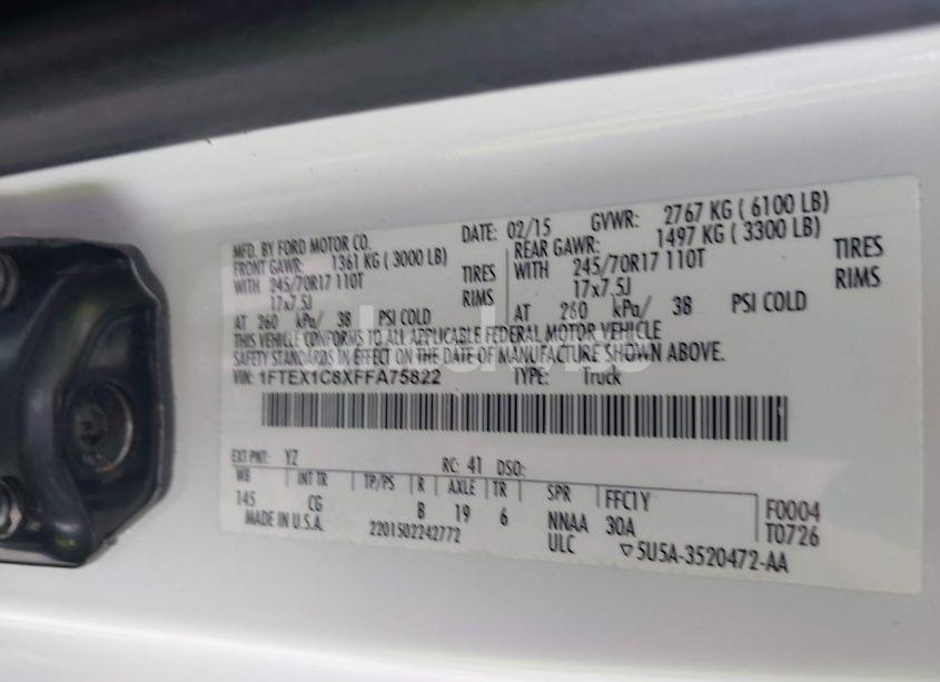 Photo 9 of 2015 Ford F-150 XL (VIN 1FTEX1C8XFFA75822)