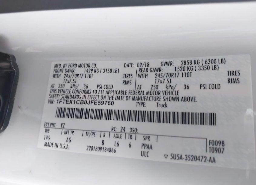 Photo 9 of 2018 Ford F-150 XL (VIN 1FTEX1CB0JFE59760)