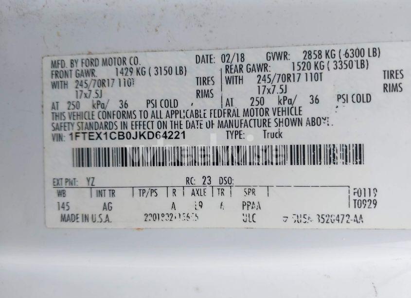 Photo 9 of 2018 Ford F-150 XL (VIN 1FTEX1CB0JKD64221)