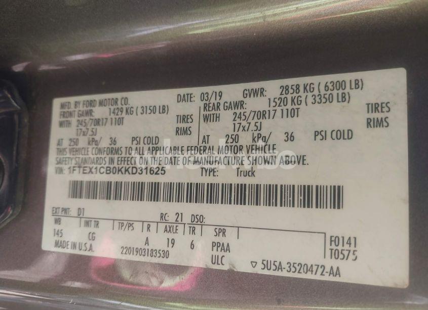 Photo 9 of 2019 Ford F-150 XL (VIN 1FTEX1CB0KKD31625)