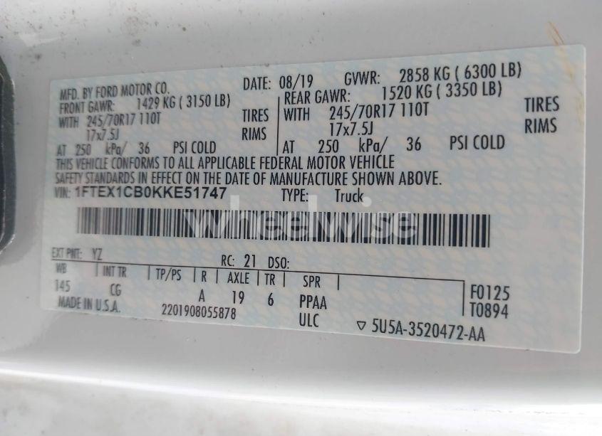 Photo 9 of 2019 Ford F-150 XL (VIN 1FTEX1CB0KKE51747)