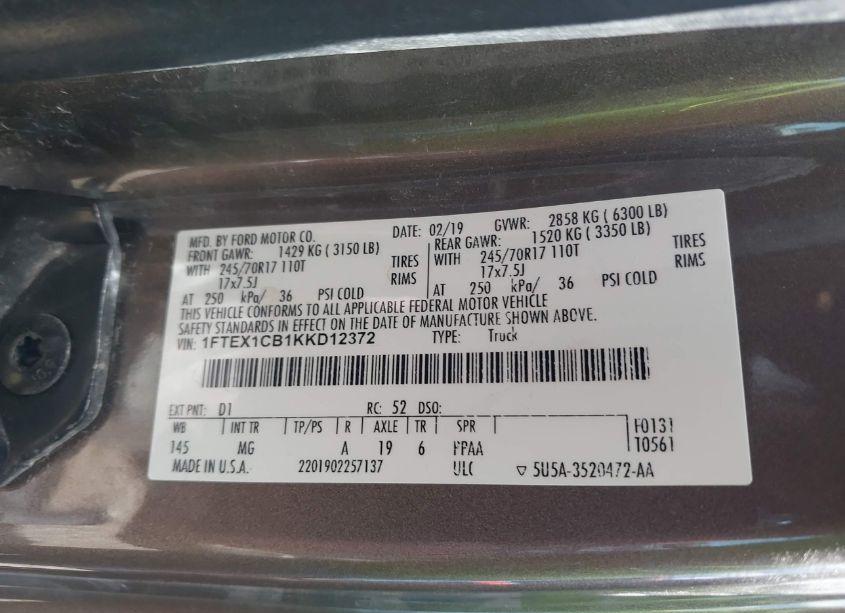 Photo 9 of 2019 Ford F-150 XLT (VIN 1FTEX1CB1KKD12372)