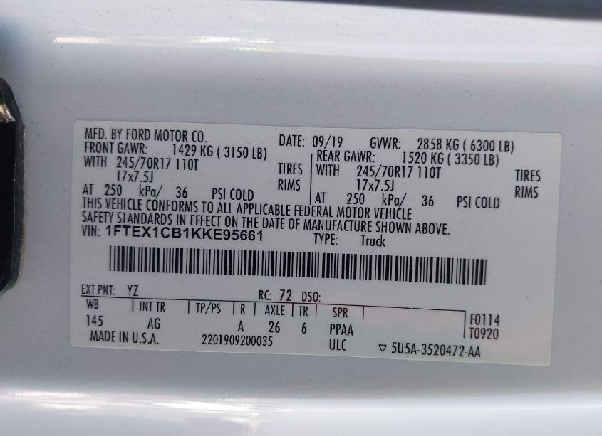 Photo 9 of 2019 Ford F-150 XL (VIN 1FTEX1CB1KKE95661)