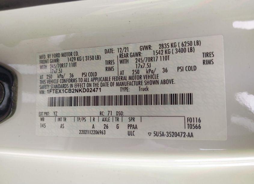 Photo 9 of 2022 Ford F-150 XL (VIN 1FTEX1CB2NKD02471)