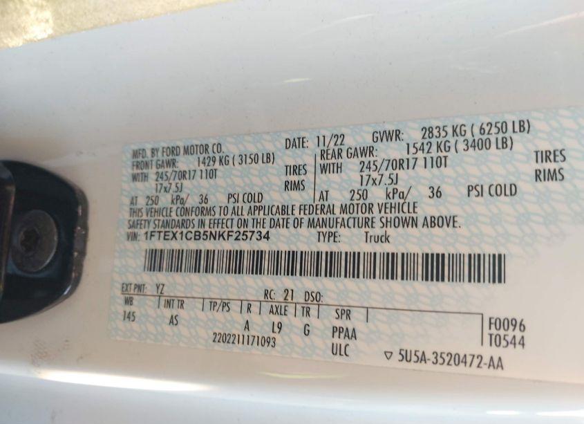 Photo 9 of 2022 Ford F-150 XL (VIN 1FTEX1CB5NKF25734)