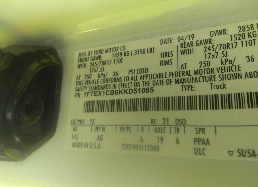 Photo 9 of 2019 Ford F-150 XL (VIN 1FTEX1CB6KKD51085)