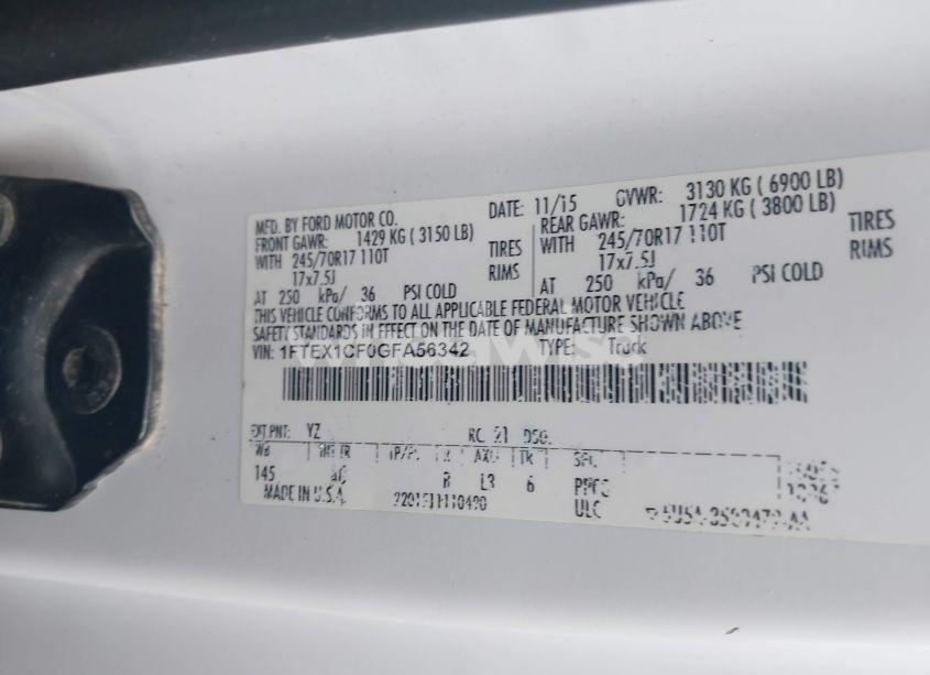 Photo 9 of 2016 Ford F-150 XL (VIN 1FTEX1CF0GFA56342)