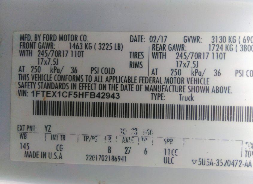 Photo 9 of 2017 Ford F-150 XL (VIN 1FTEX1CF5HFB42943)