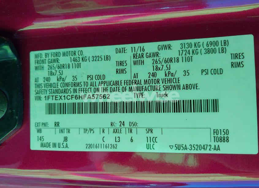 Photo 9 of 2017 Ford F-150 XLT (VIN 1FTEX1CF6HFA57562)