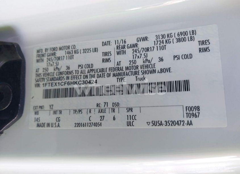 Photo 9 of 2017 Ford F-150 XL (VIN 1FTEX1CF6HKC30424)