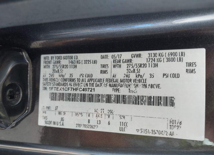 Photo 9 of 2017 Ford F-150 XL (VIN 1FTEX1CF7HFC49721)