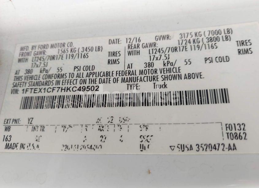 Photo 9 of 2017 Ford F-150 XL (VIN 1FTEX1CF7HKC49502)