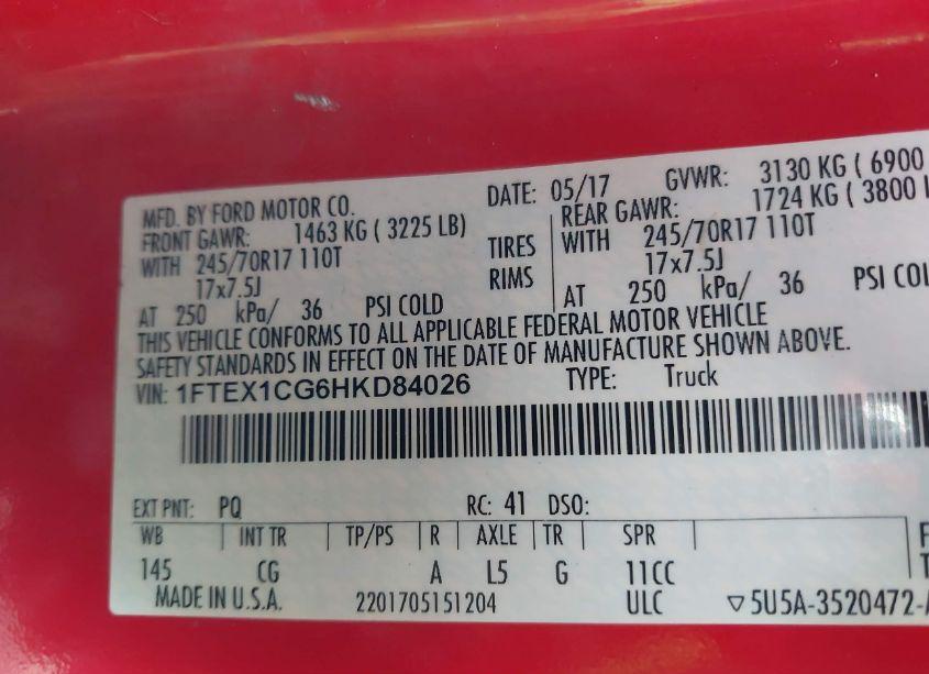 Photo 9 of 2017 Ford F-150 XL (VIN 1FTEX1CG6HKD84026)