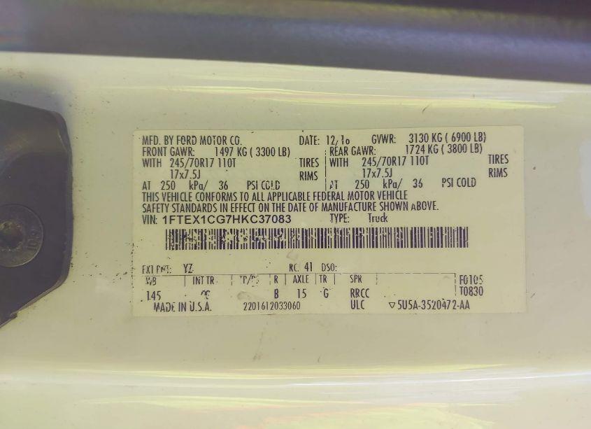 Photo 9 of 2017 Ford F-150 XL (VIN 1FTEX1CG7HKC37083)