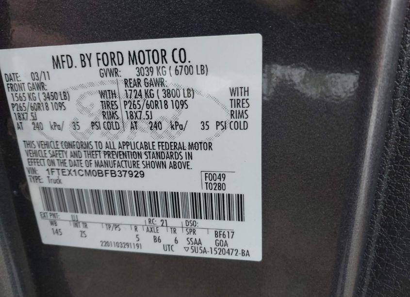 Photo 9 of 2011 Ford F-150 XLT (VIN 1FTEX1CM0BFB37929)