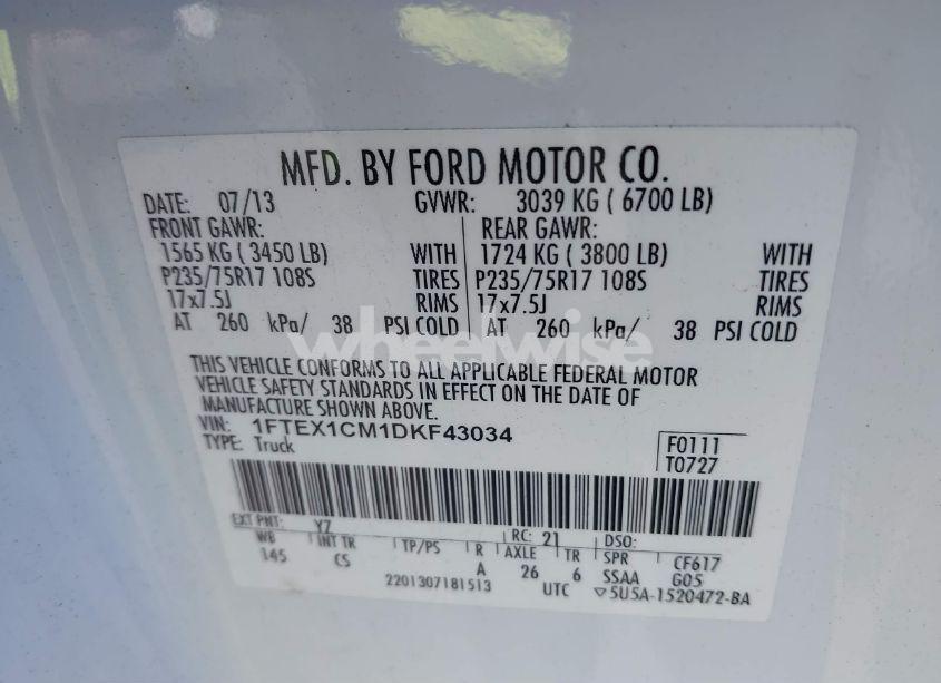 Photo 9 of 2013 Ford F-150 XL (VIN 1FTEX1CM1DKF43034)