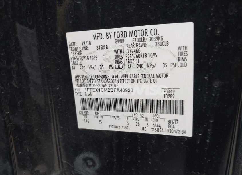 Photo 9 of 2011 Ford F-150 XLT (VIN 1FTEX1CM2BFA40926)