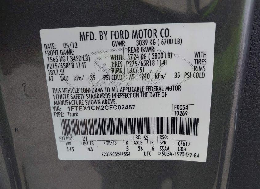 Photo 9 of 2012 Ford F-150 XLT (VIN 1FTEX1CM2CFC02457)