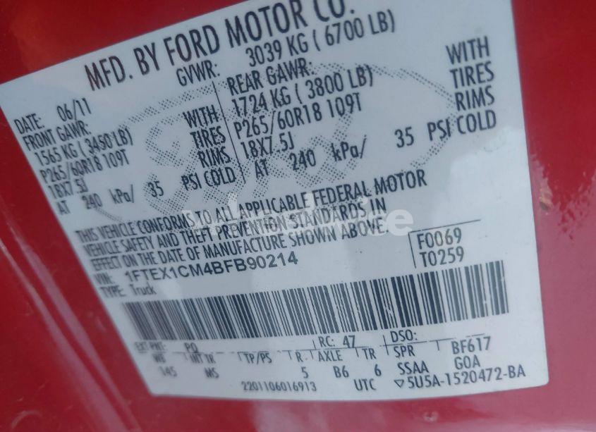 Photo 9 of 2011 Ford F-150 XLT (VIN 1FTEX1CM4BFB90214)