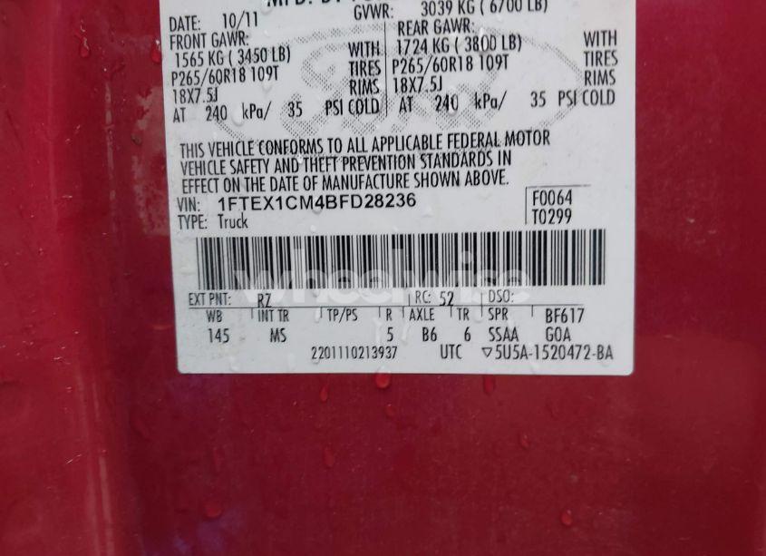 Photo 9 of 2011 Ford F-150 XLT (VIN 1FTEX1CM4BFD28236)