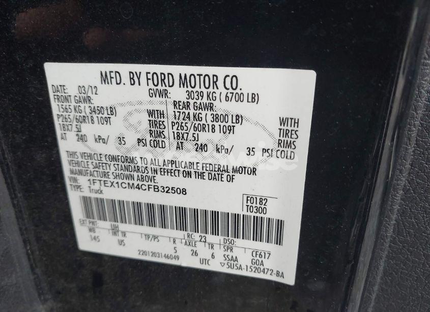 Photo 9 of 2012 Ford F-150 XLT (VIN 1FTEX1CM4CFB32508)