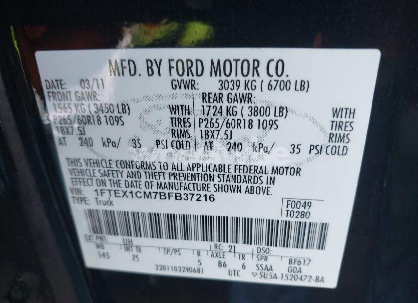 Photo 9 of 2011 Ford F-150 XLT (VIN 1FTEX1CM7BFB37216)