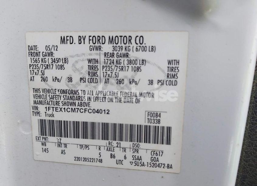 Photo 9 of 2012 Ford F-150 XL (VIN 1FTEX1CM7CFC04012)