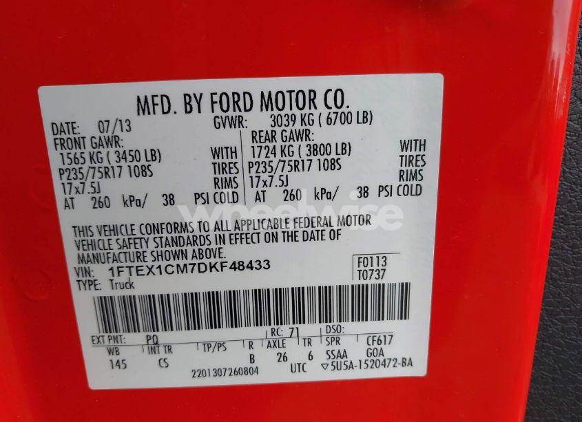 Photo 9 of 2013 Ford F-150 STX (VIN 1FTEX1CM7DKF48433)