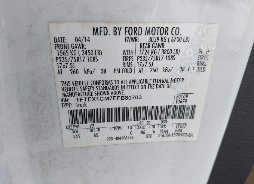 Photo 9 of 2014 Ford F-150 XL (VIN 1FTEX1CM7EFB80703)