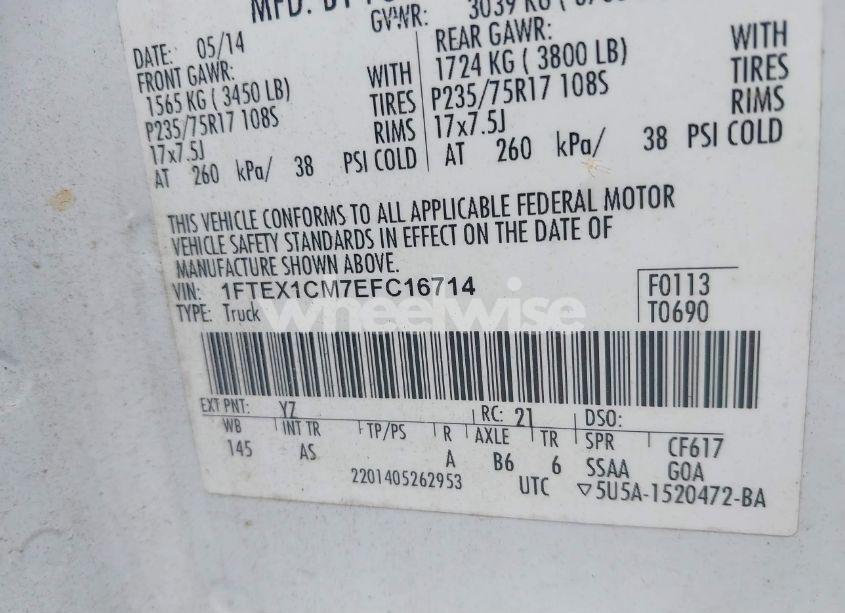 Photo 9 of 2014 Ford F-150 XL (VIN 1FTEX1CM7EFC16714)