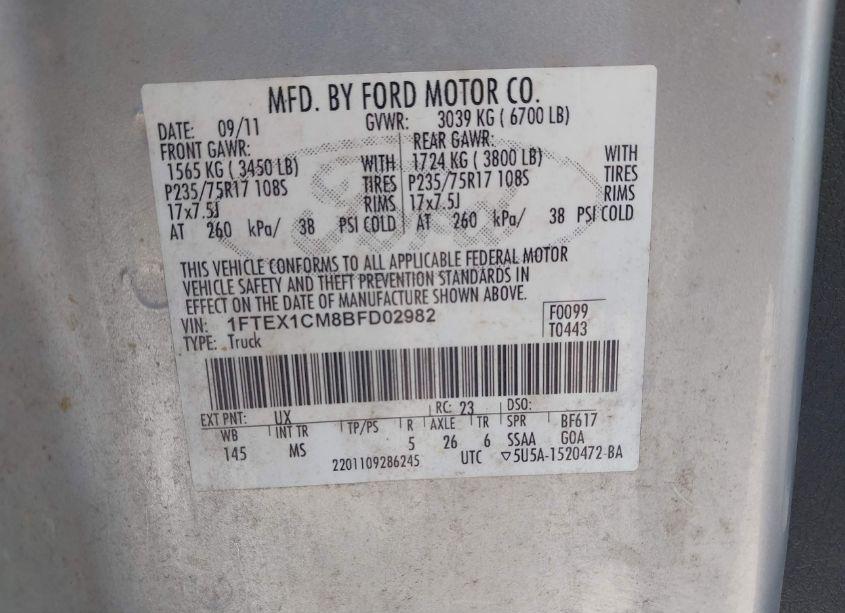 Photo 9 of 2011 Ford F-150 XLT (VIN 1FTEX1CM8BFD02982)