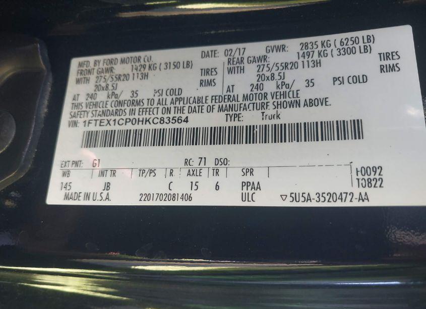 Photo 9 of 2017 Ford F-150 XLT (VIN 1FTEX1CP0HKC83564)