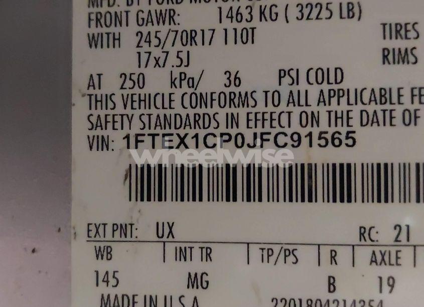 Photo 9 of 2018 Ford F-150 XLT (VIN 1FTEX1CP0JFC91565)