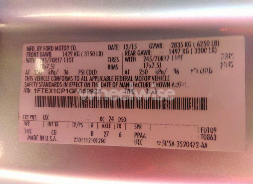 Photo 9 of 2016 Ford F-150 XL (VIN 1FTEX1CP1GFA59923)