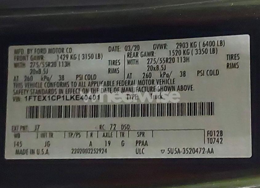 Photo 9 of 2020 Ford F-150 XL (VIN 1FTEX1CP1LKE40401)