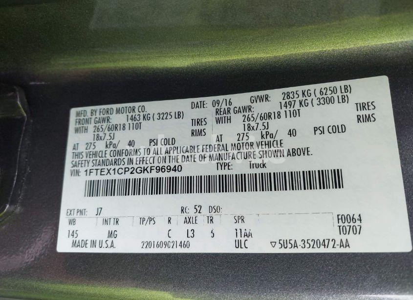 Photo 9 of 2016 Ford F-150 XLT (VIN 1FTEX1CP2GKF96940)