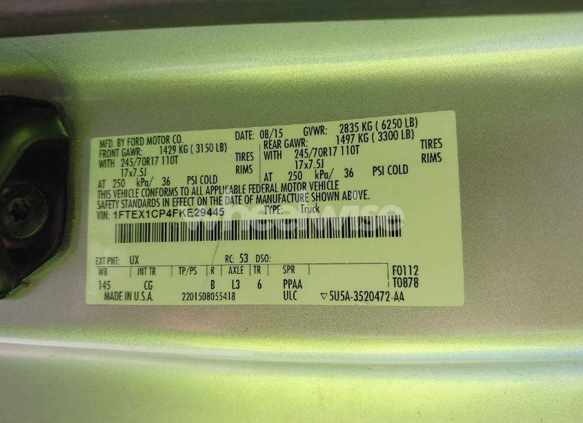 Photo 9 of 2015 Ford F-150 XL (VIN 1FTEX1CP4FKE29445)