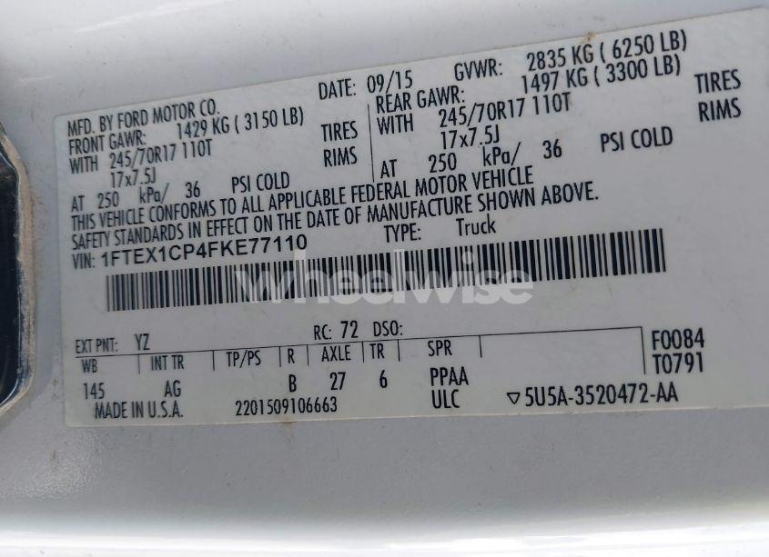 Photo 9 of 2015 Ford F-150 XL (VIN 1FTEX1CP4FKE77110)