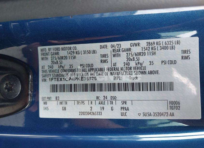 Photo 9 of 2023 Ford F-150 XL (VIN 1FTEX1CP4PKE35926)