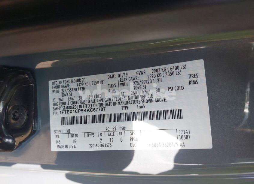 Photo 9 of 2019 Ford F-150 XL (VIN 1FTEX1CP5KKC67707)