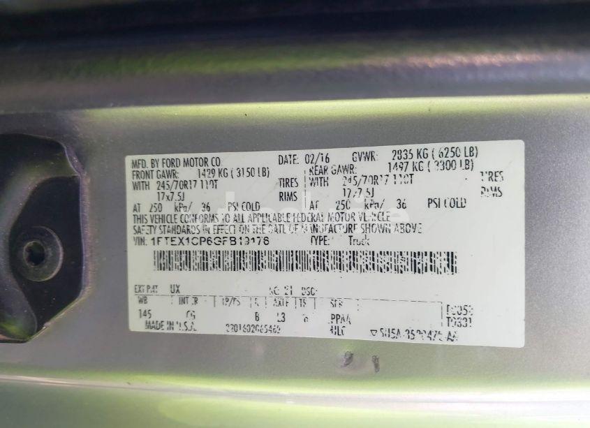 Photo 9 of 2016 Ford F-150 XL (VIN 1FTEX1CP6GFB19176)