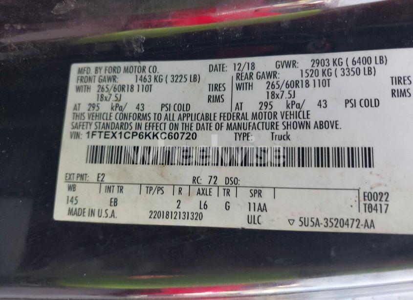 Photo 9 of 2019 Ford F-150 LARIAT (VIN 1FTEX1CP6KKC60720)