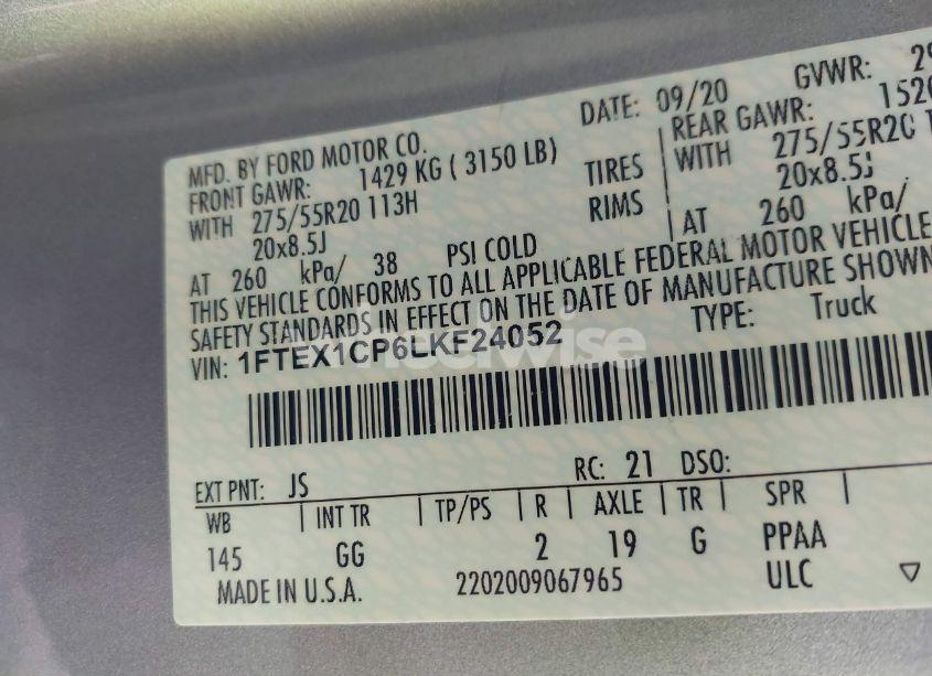 Photo 9 of 2020 Ford F-150 XL (VIN 1FTEX1CP6LKF24052)