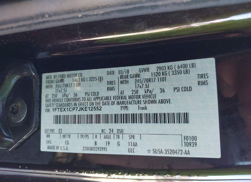 Photo 9 of 2018 Ford F-150 XL (VIN 1FTEX1CP7JKE12552)