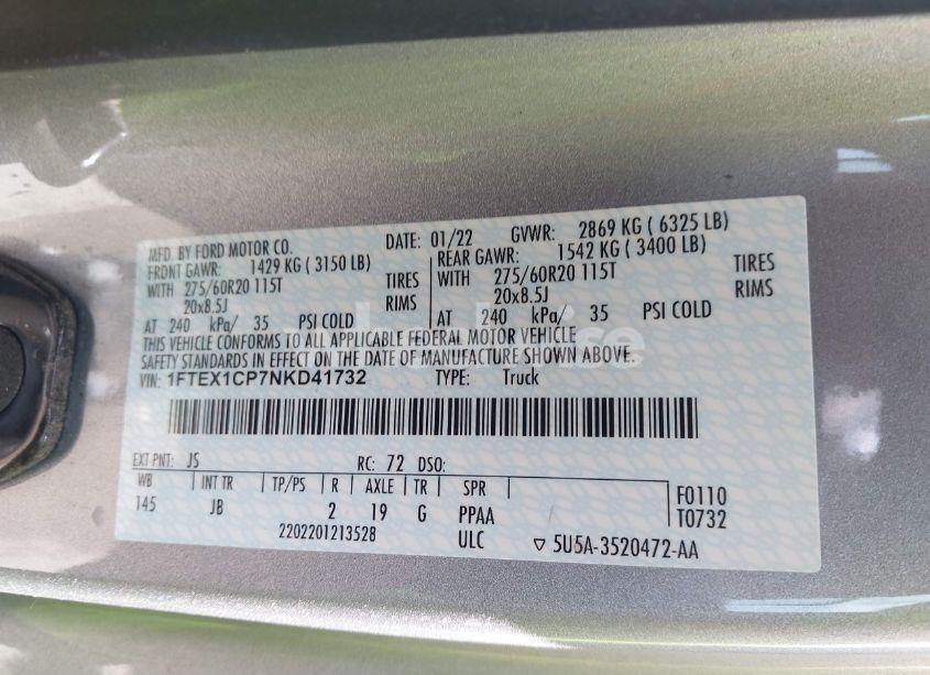 Photo 9 of 2022 Ford F-150 XL (VIN 1FTEX1CP7NKD41732)