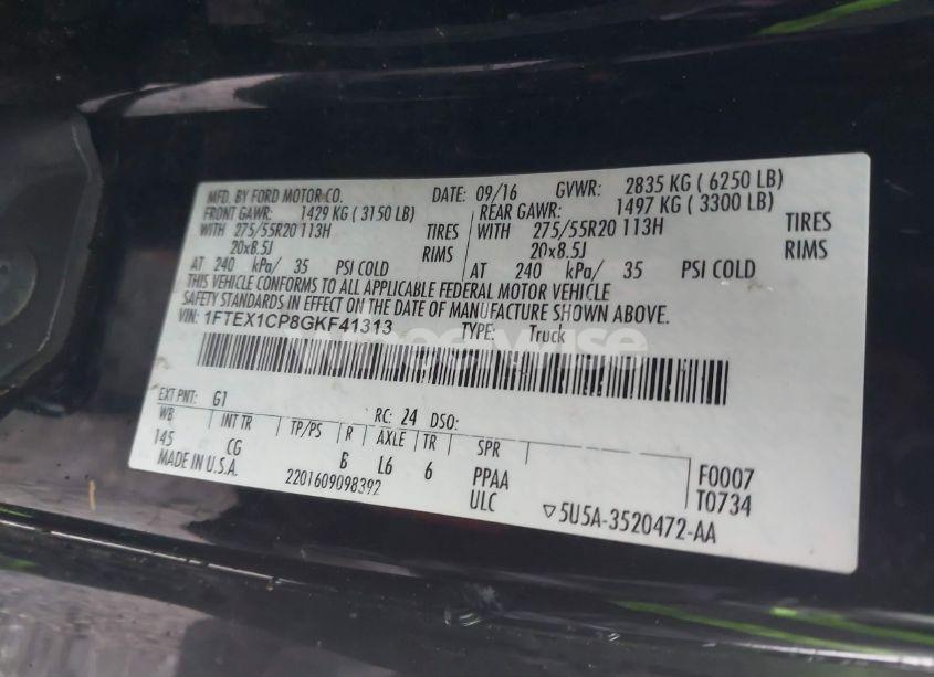 Photo 9 of 2016 Ford F-150 XL (VIN 1FTEX1CP8GKF41313)